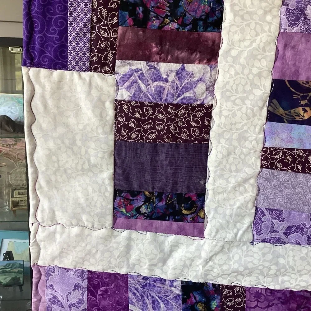 NWT. Handcrafted Purple and White Patchwork Quilt